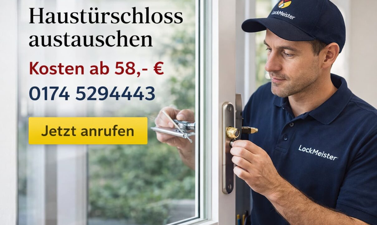Schlüsseldienst-Techniker tauscht Haustürschloss – Kosten ab 58€ bei LockMeister