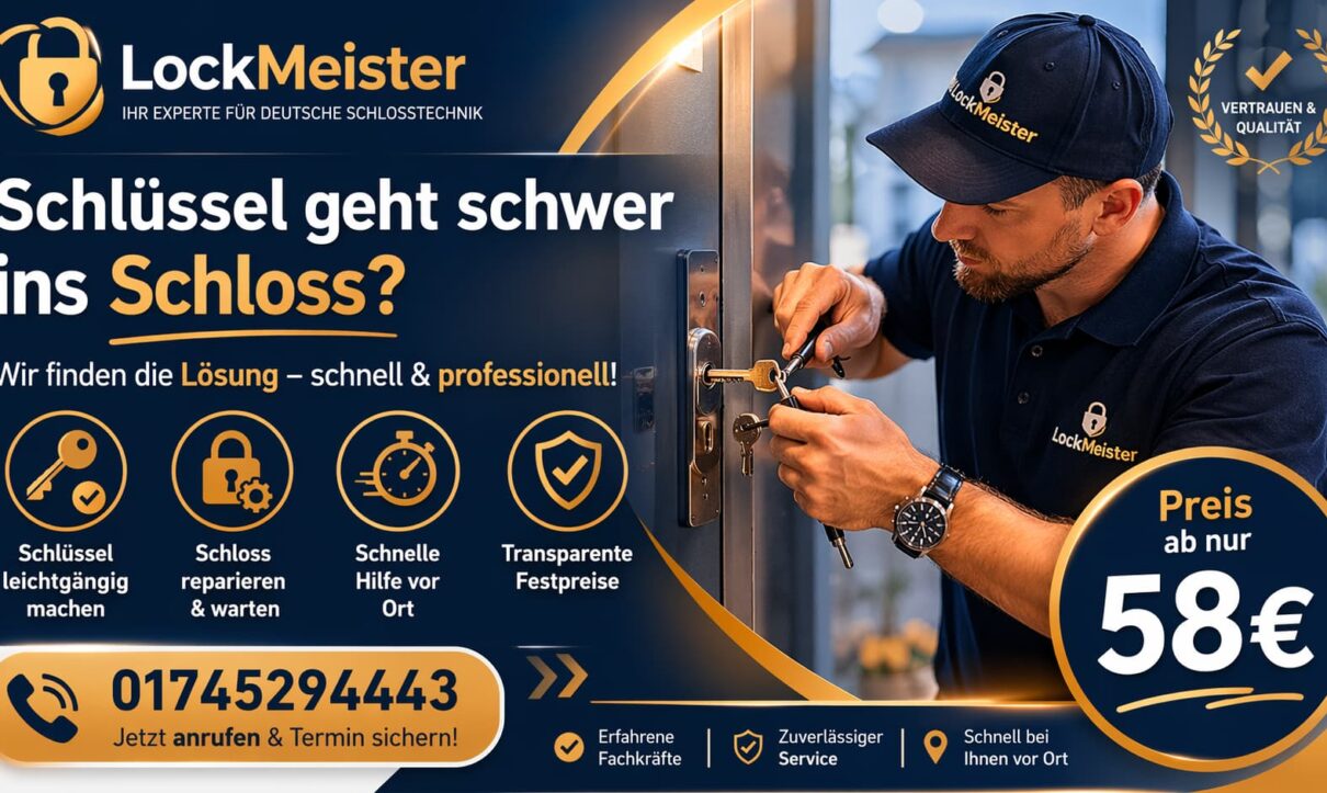 Schlüsseldienst Techniker repariert Türschloss schnell und professionell mit fairen Preisen