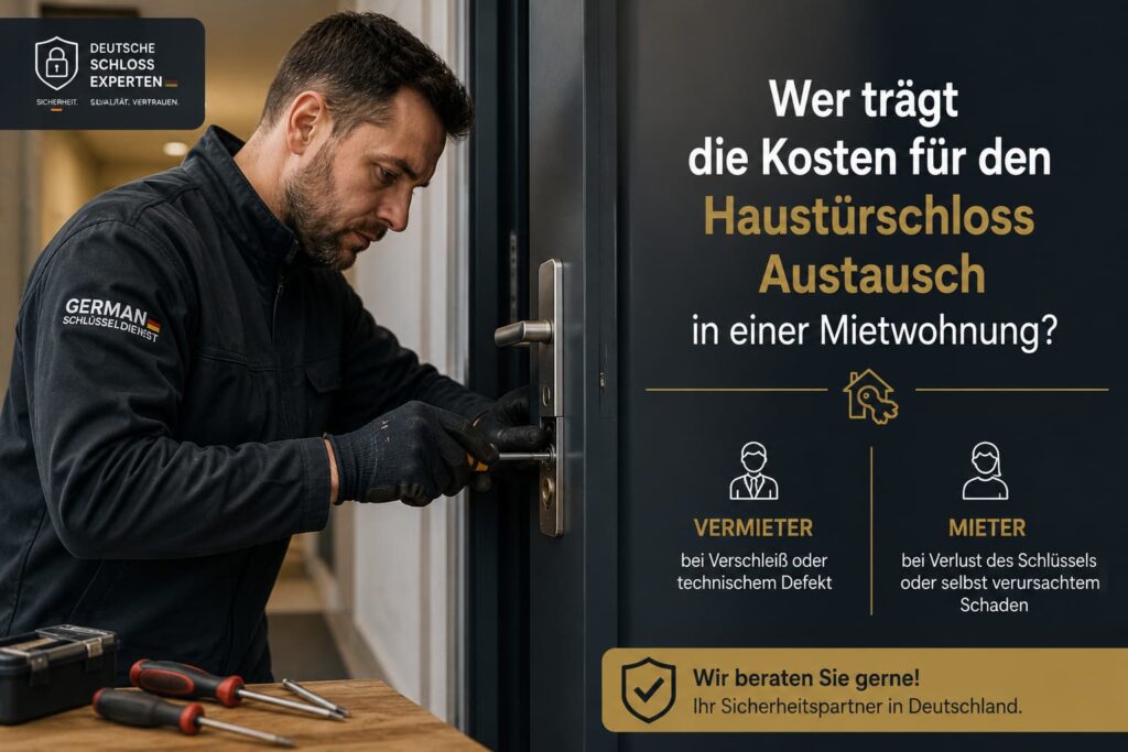 Fachmann repariert modernes Türschloss in Mietwohnung