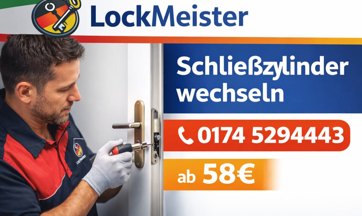 LockMeister Schlüsseldienst – Fachmann wechselt Schließzylinder, Türschloss Service ab 58€ mit schneller Hilfe.