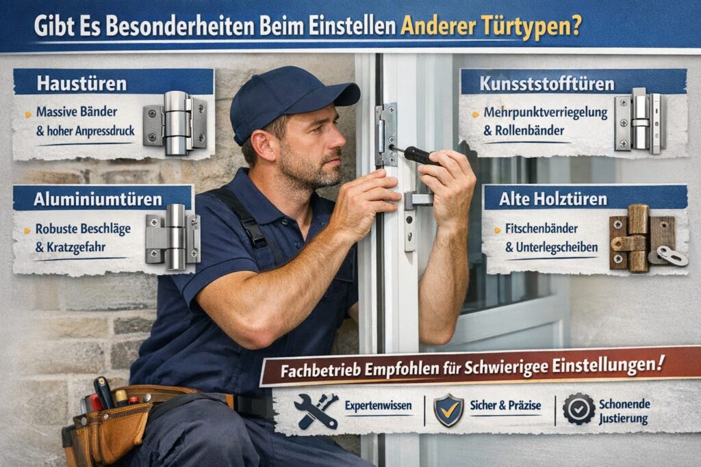 Fachmann repariert sorgfältig ein Türschloss und justiert verschiedene Türmechanismen mit Präzision und passenden Werkzeugen.