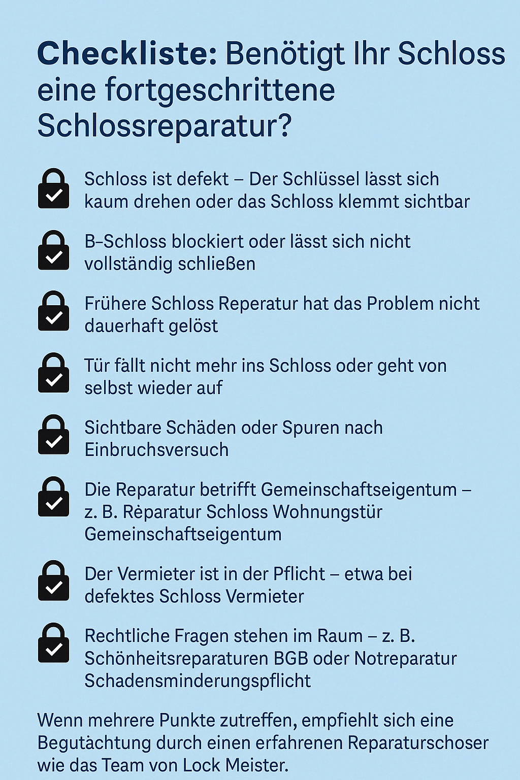 Fortgeschrittene Schlossreparaturen