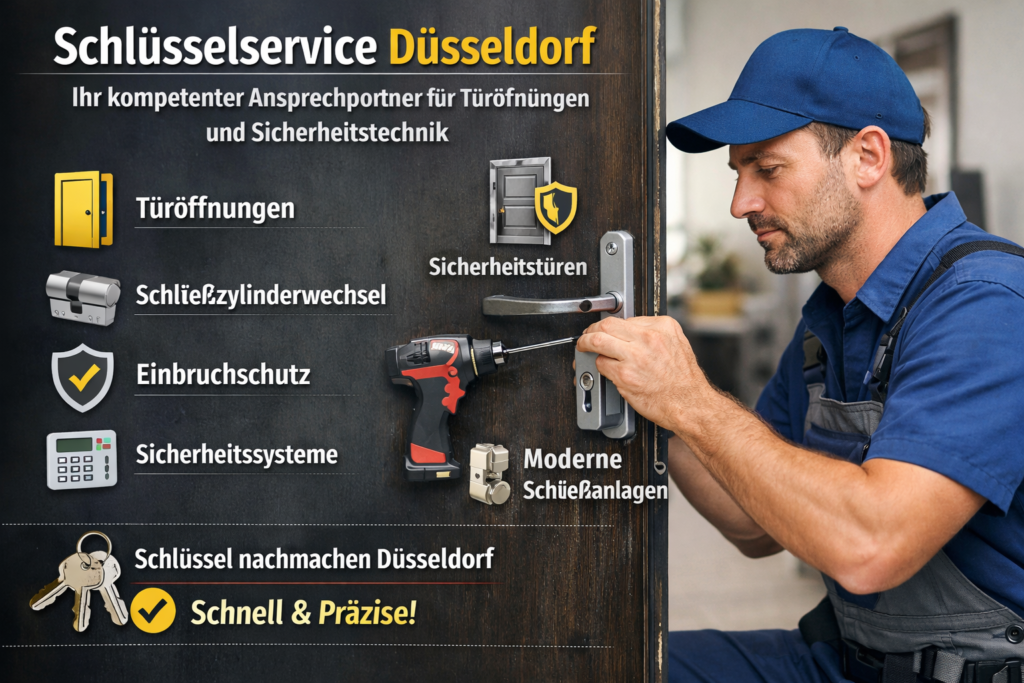 Schlüsselservice Düsseldorf Techniker bei Türöffnung und Reparatur von Schließzylinder mit moderner Sicherheitstechnik