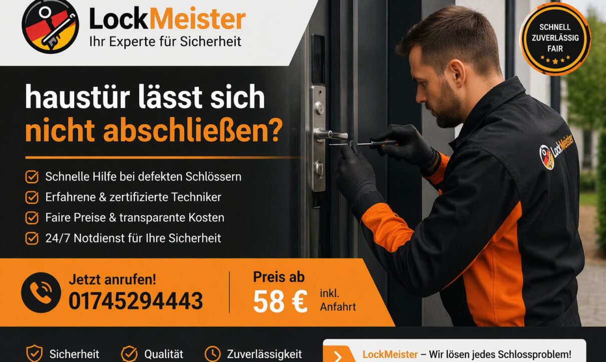 LockMeister Schlüsseldienst – Techniker repariert Haustür Schloss lässt sich nicht abschließen