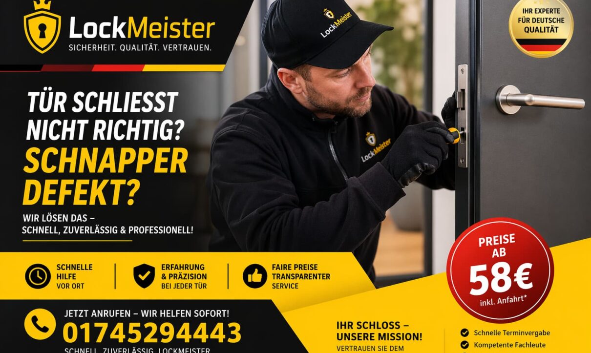 Schlüsseldienst-Techniker repariert Türschloss schnell und zuverlässig mit fairen Preisen