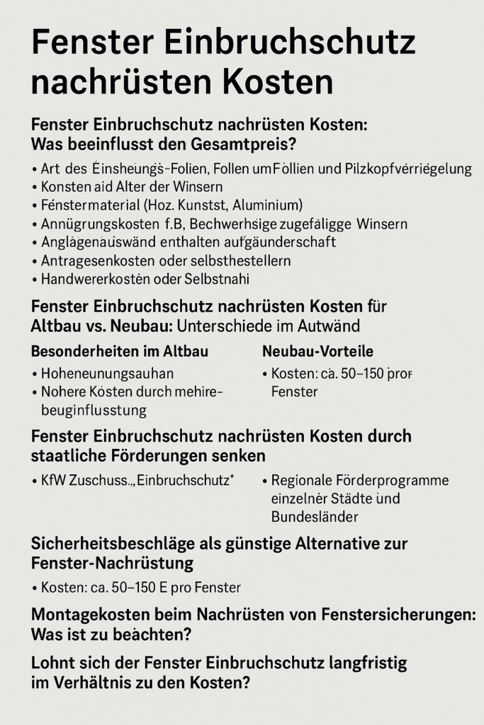 Fenster Einbruchschutz nachrüsten Kosten