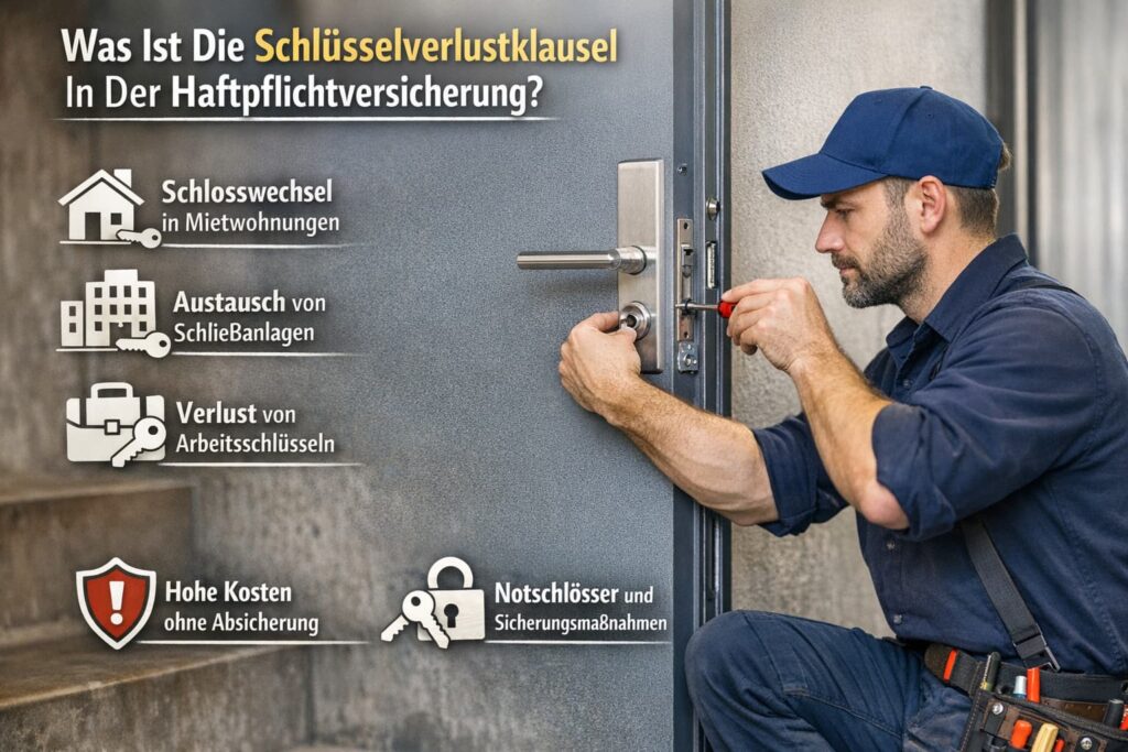 Handwerker repariert Türschloss – Schlüsselverlustklausel in der Haftpflichtversicherung erklärt