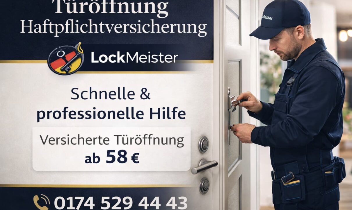 Schlüsseldienst LockMeister öffnet Tür schnell und professionell mit Haftpflichtversicherung ab 58€