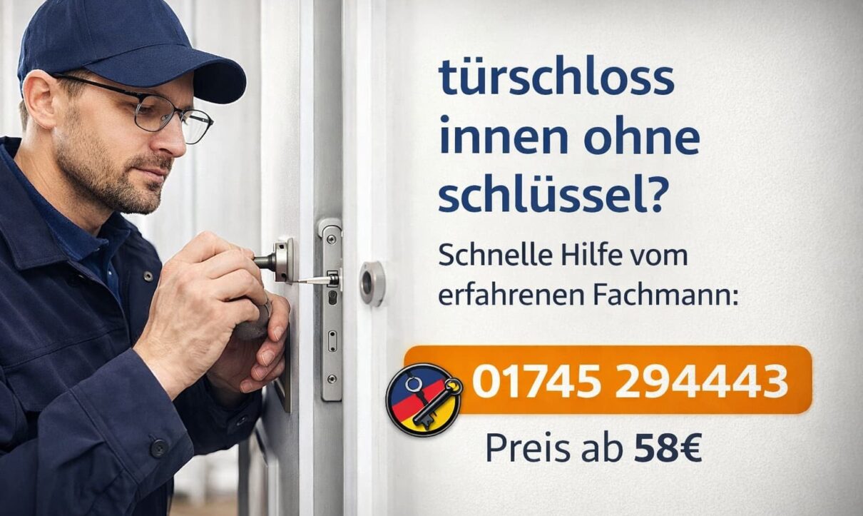 Türschloss innen ohne Schlüssel – professioneller Schlüsseldienst öffnet Tür schnell und sicher ab 58€