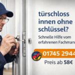 Türschloss innen ohne Schlüssel – professioneller Schlüsseldienst öffnet Tür schnell und sicher ab 58€