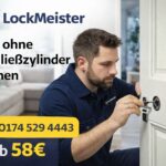 LockMeister Schlüsseldienst öffnet Tür ohne Schließzylinder – professioneller Techniker, schneller Service ab 58€