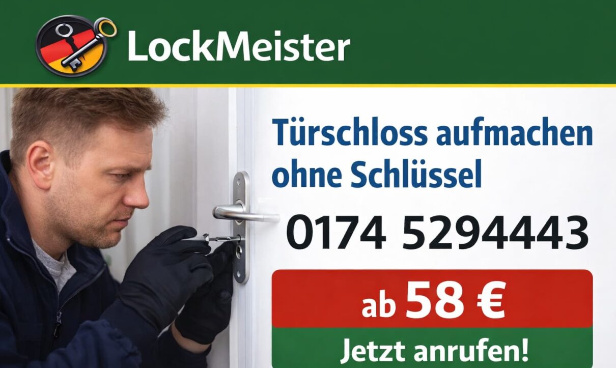 Schlüsseldienst LockMeister öffnet Türschloss ohne Schlüssel – schneller Service ab 58€ in Deutschland.