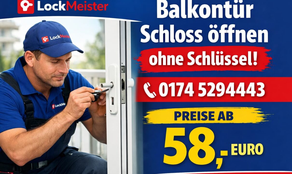 Schlüsseldienst LockMeister öffnet Balkontür Schloss ohne Schlüssel – schneller Service ab 58€
