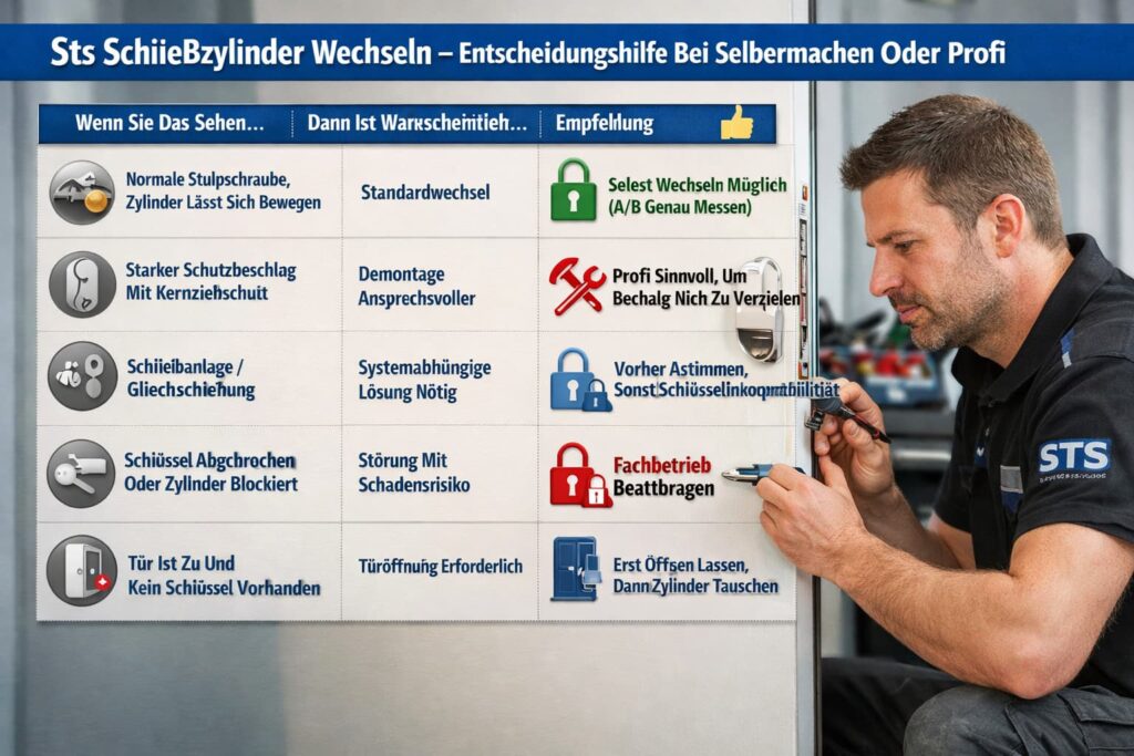 STS Schließzylinder wechseln – Fachmann repariert Türschloss mit Entscheidungshilfe für DIY oder Profi