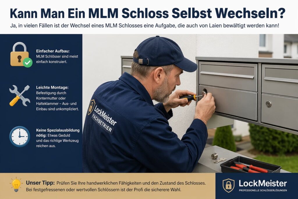 Techniker repariert Briefkastenschloss mit Werkzeug – Anleitung zum Wechsel eines MLM Schlosses