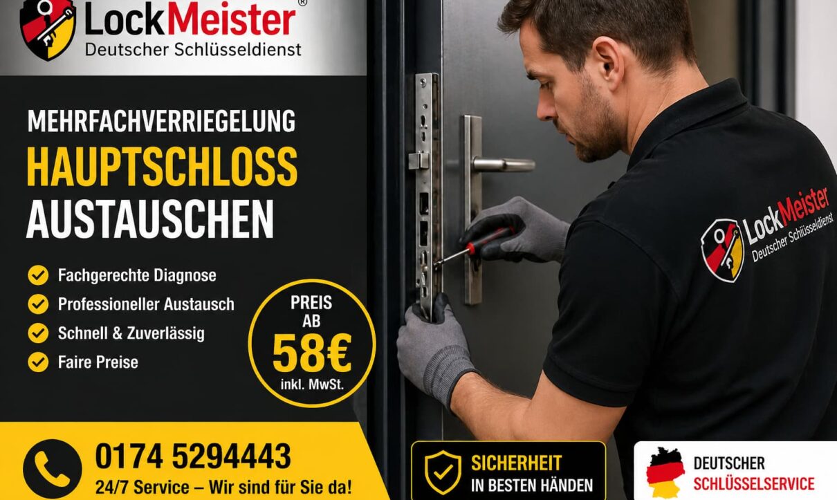 Ein professioneller Techniker arbeitet sorgfältig an einer Türschloss-Reparatur mit modernem Werkzeug