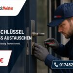 Professioneller Schlüsseldienst beim Austausch eines Türschlosses in Düsseldorf.