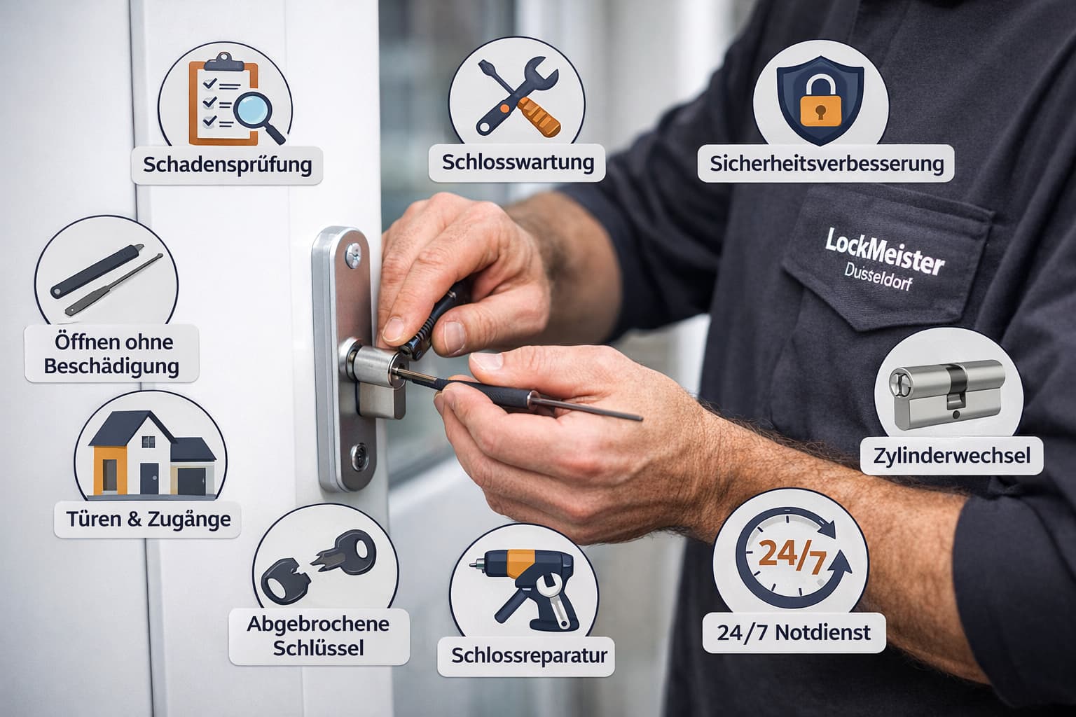 Professioneller schlüsseldienst krefeld bei beschädigungsfreier Türöffnung mit Sicherheitsprüfung und Zylinderwechsel