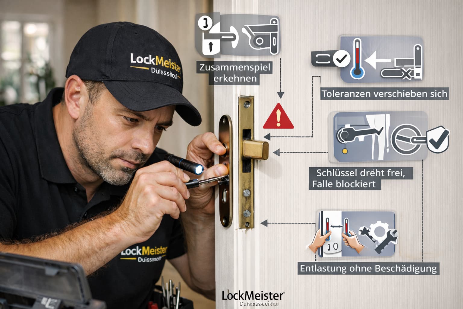 Schlüsseldienst in Solingen prüft Türmechanik und öffnet Tür fachgerecht und beschädigungsarm