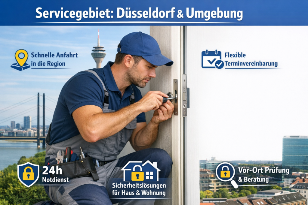 Schlüsseldienst Düsseldorf Techniker repariert Türschloss vor Ort mit professionellen Werkzeugen und schneller Hilfe