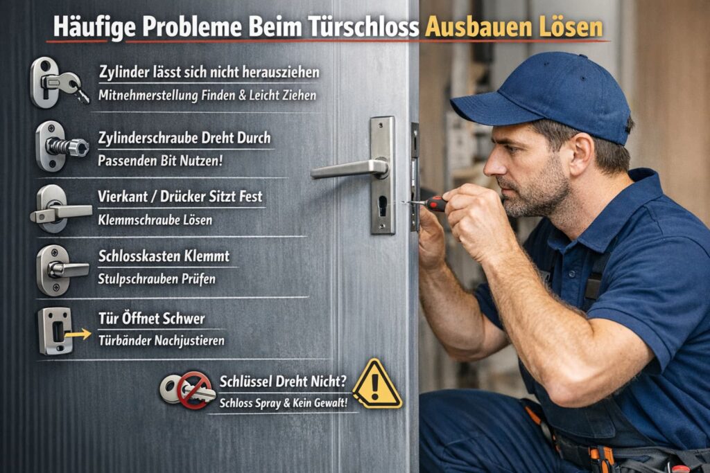 Schlüsseldienst-Techniker repariert Türschloss – häufige Probleme und Lösungen beim Türschloss ausbauen