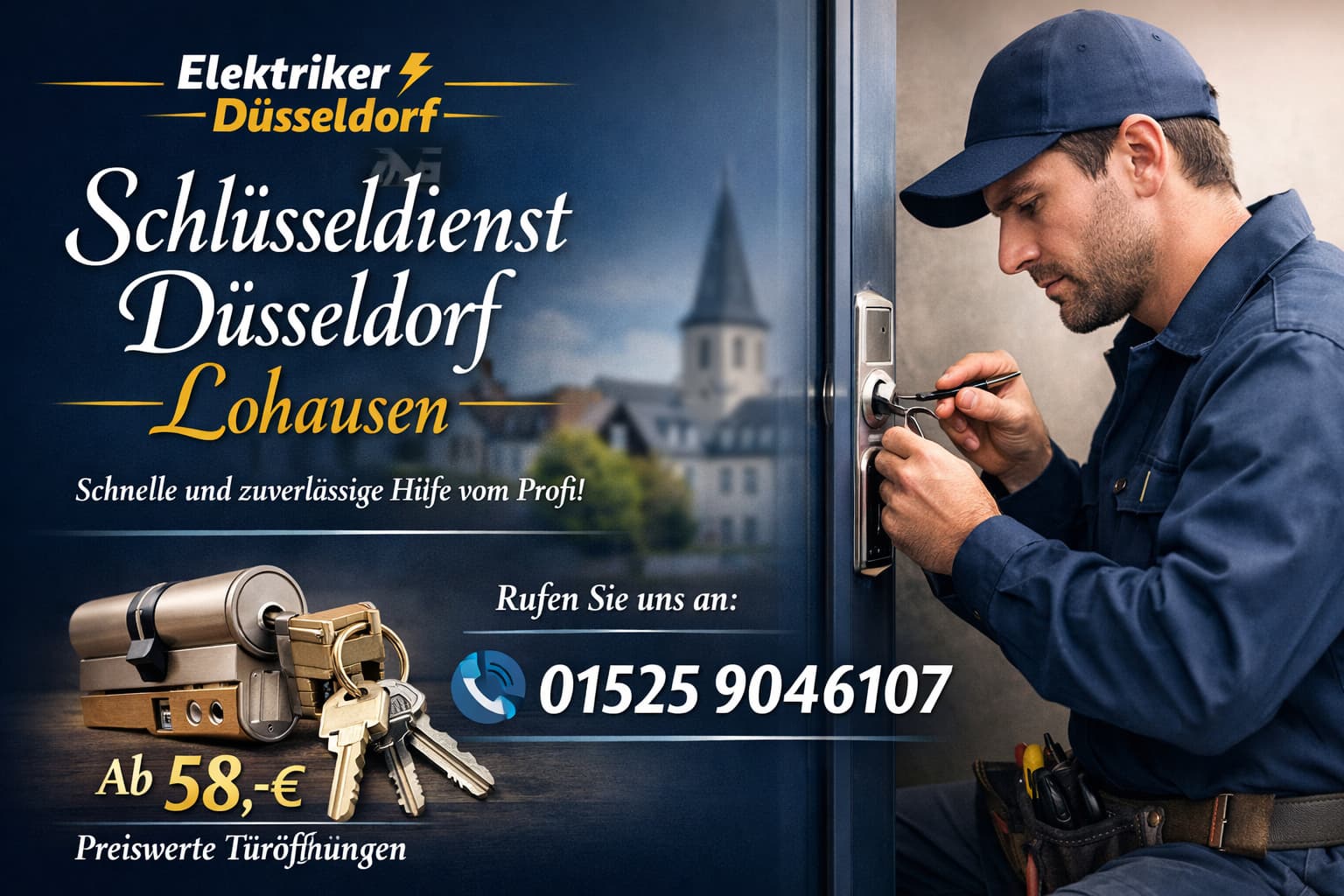 Schlüsseldienst Düsseldorf Lohausen – Türöffnung vom Profi ab 58 €.