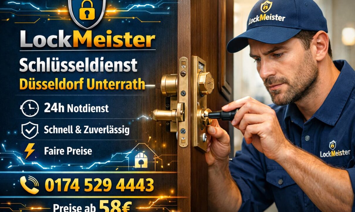 Schlüsseldienst LockMeister öffnet Tür in Düsseldorf Unterrath – 24h Service ab 58€.