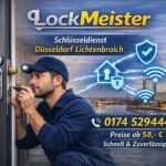 Professioneller Schlüsseldienst LockMeister öffnet eine Tür in Düsseldorf Lichtenbroich – 24h Notdienst, Preise ab 58 €.
