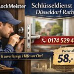 Schlüsseldienst Düsseldorf Rath – LockMeister Techniker öffnet eine Tür professionell. 24h Schlüsselnotdienst ab 58 €.