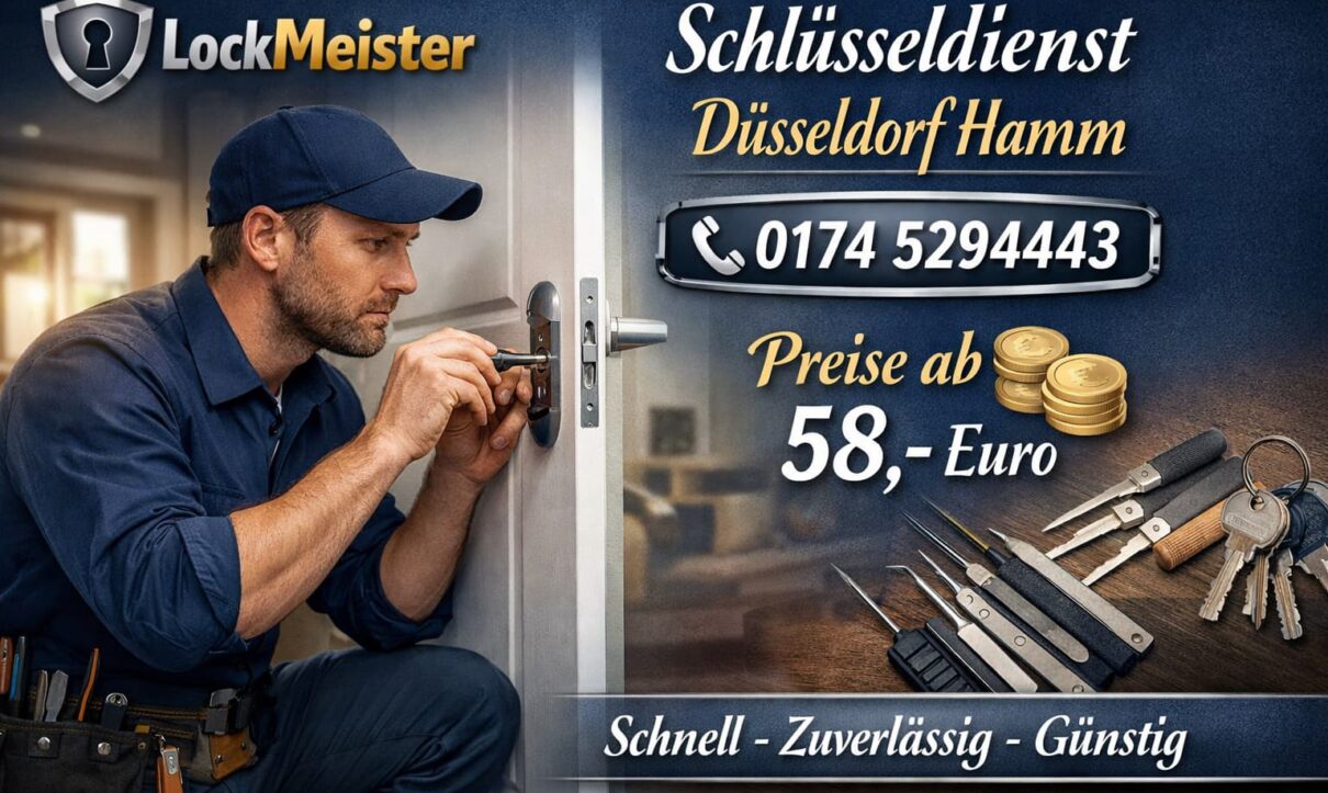 Schlüsseldienst Düsseldorf Hamm – LockMeister Techniker öffnet Tür, Preise ab 58 €