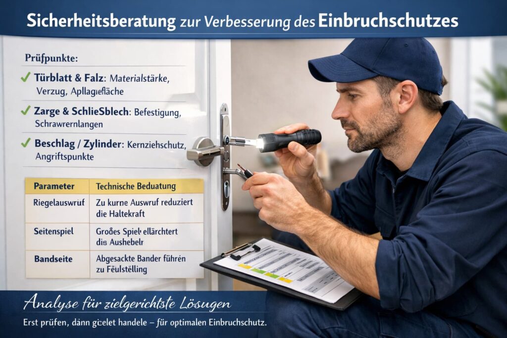 Techniker prüft Euro-Türzylinder zur Verbesserung des Einbruchschutzes.