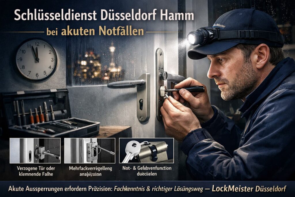 Schlüsseldienst-Techniker öffnet einen Euro-Profilzylinder in Düsseldorf Hamm bei akutem Notfall