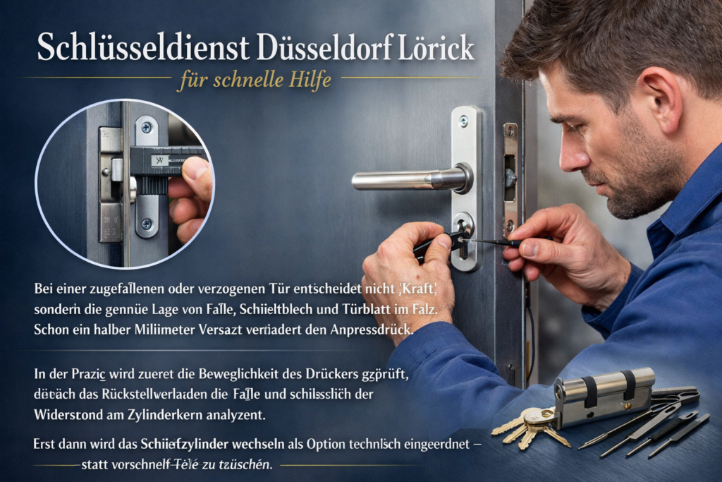 Schlüsseldienst Düsseldorf Lörick Techniker öffnet eine Tür schnell und präzise