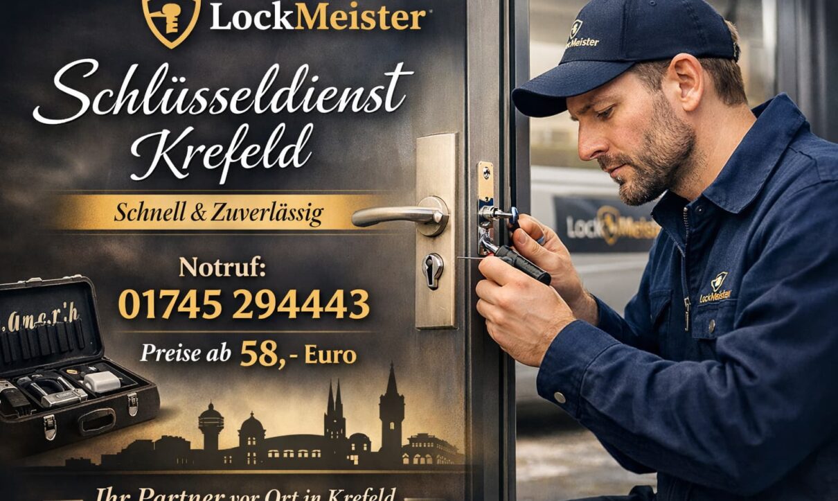 LockMeister Schlüsseldienst Krefeld Techniker öffnet Tür.
