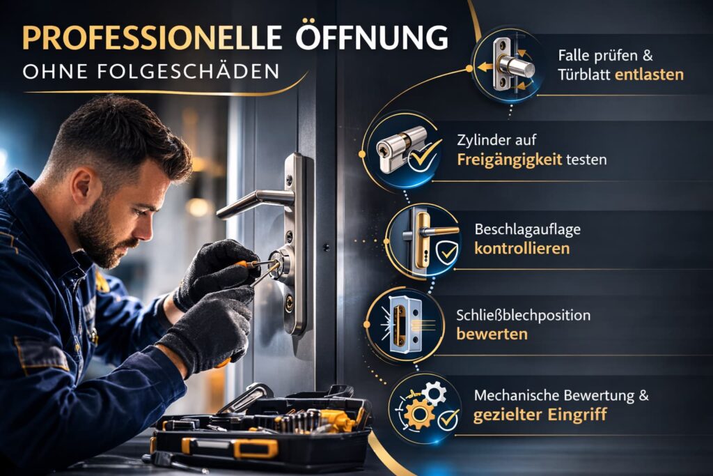 Professioneller schlüsseldienst krefeld bei beschädigungsfreier Türöffnung mit Sicherheitsprüfung und Zylinderwechsel