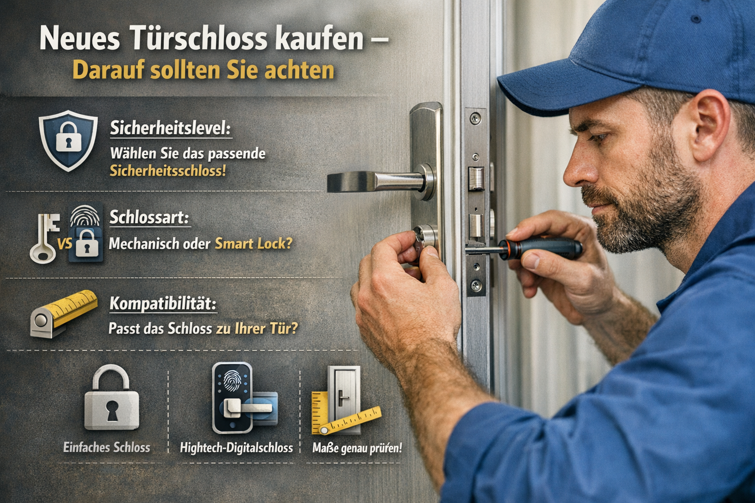 Schlüsseldienst-Techniker installiert Türschloss – Tipps zum Kauf eines sicheren neuen Türschlosses