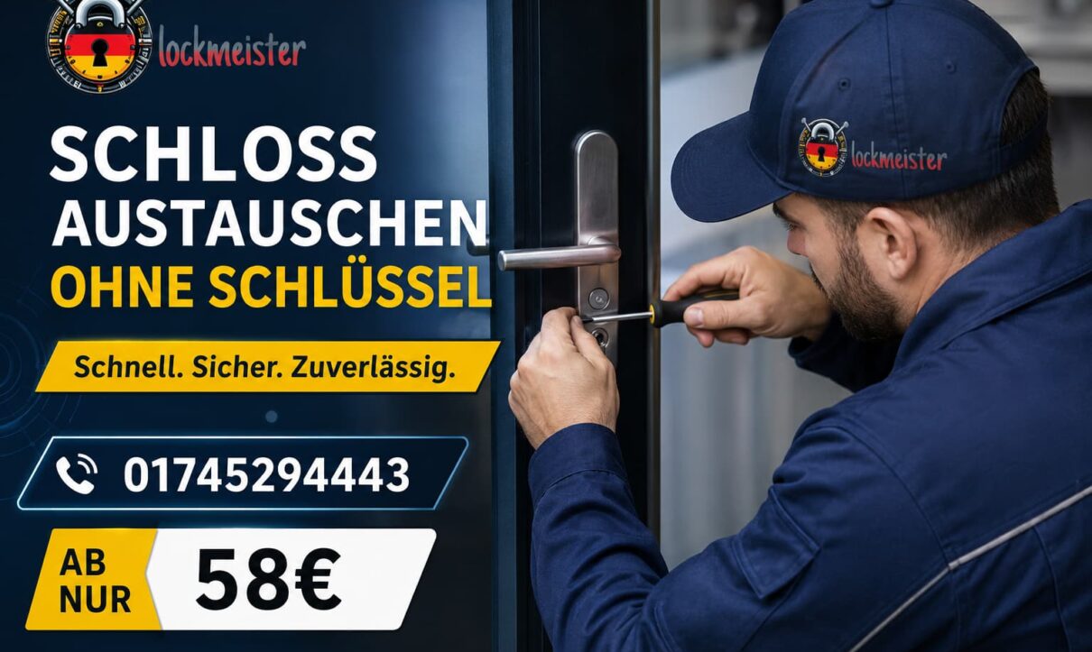 Professioneller Fachmann beim Austausch eines defekten Türschlosses direkt vor Ort