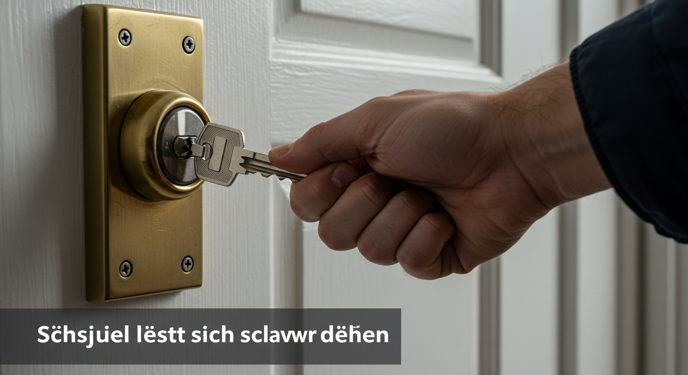 Ein Haustürschloss von außen, in dem ein Schlüssel steckt.