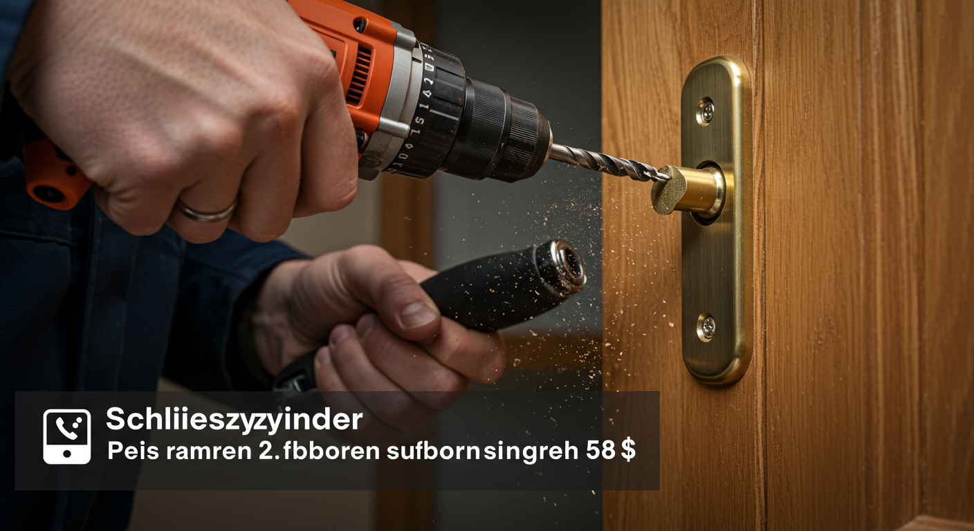 Eine Person bohrt einen Schließzylinder auf