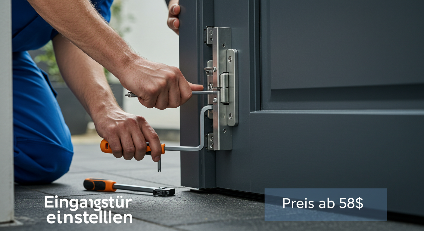Handwerker justiert eine Eingangstür